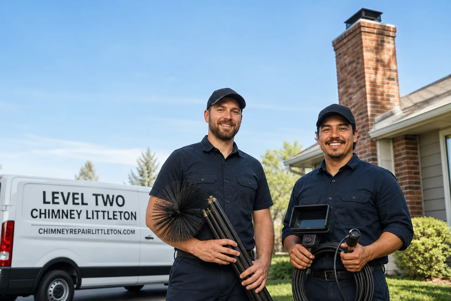 Level Two Chimney Littleton chimney cleaning service vehicle and crew in Littleton, CO